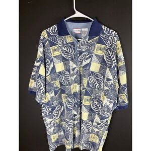 Vintage 90s Bugle Boy Shirt XL Short Sleeve Tropical Geometric Button‎ Polo Y2K
